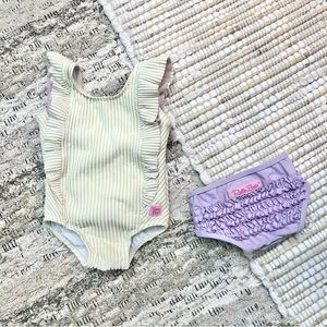 Ruffle Butts Yellow Striped Seersucker One Piece Swimsuit